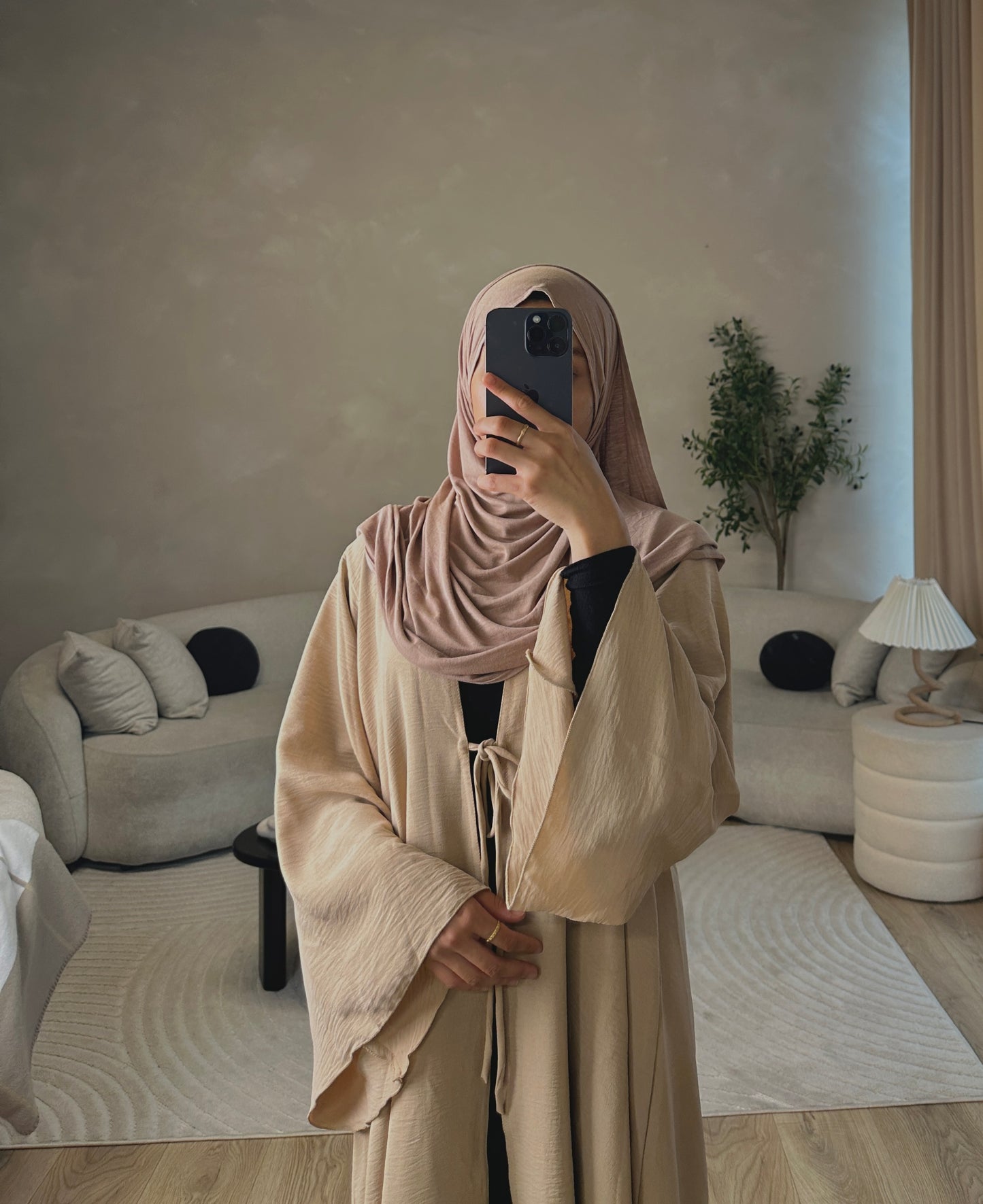 Taupe Beige Cottage Bow Abaya