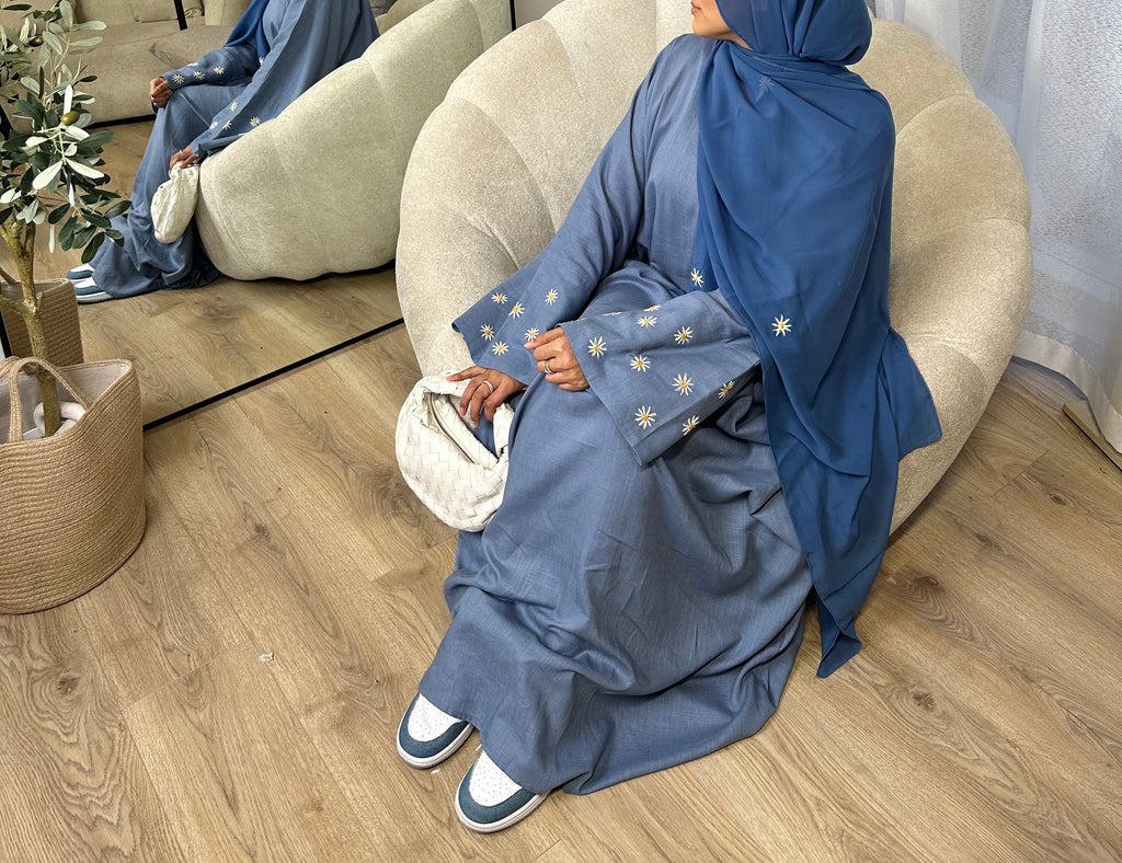 Denim Blue Linen Daisy Abaya