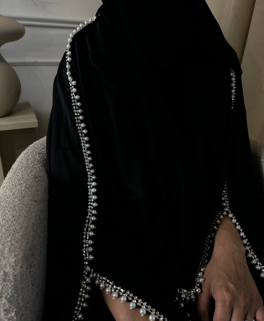 BLACK Satin Pearl Abaya