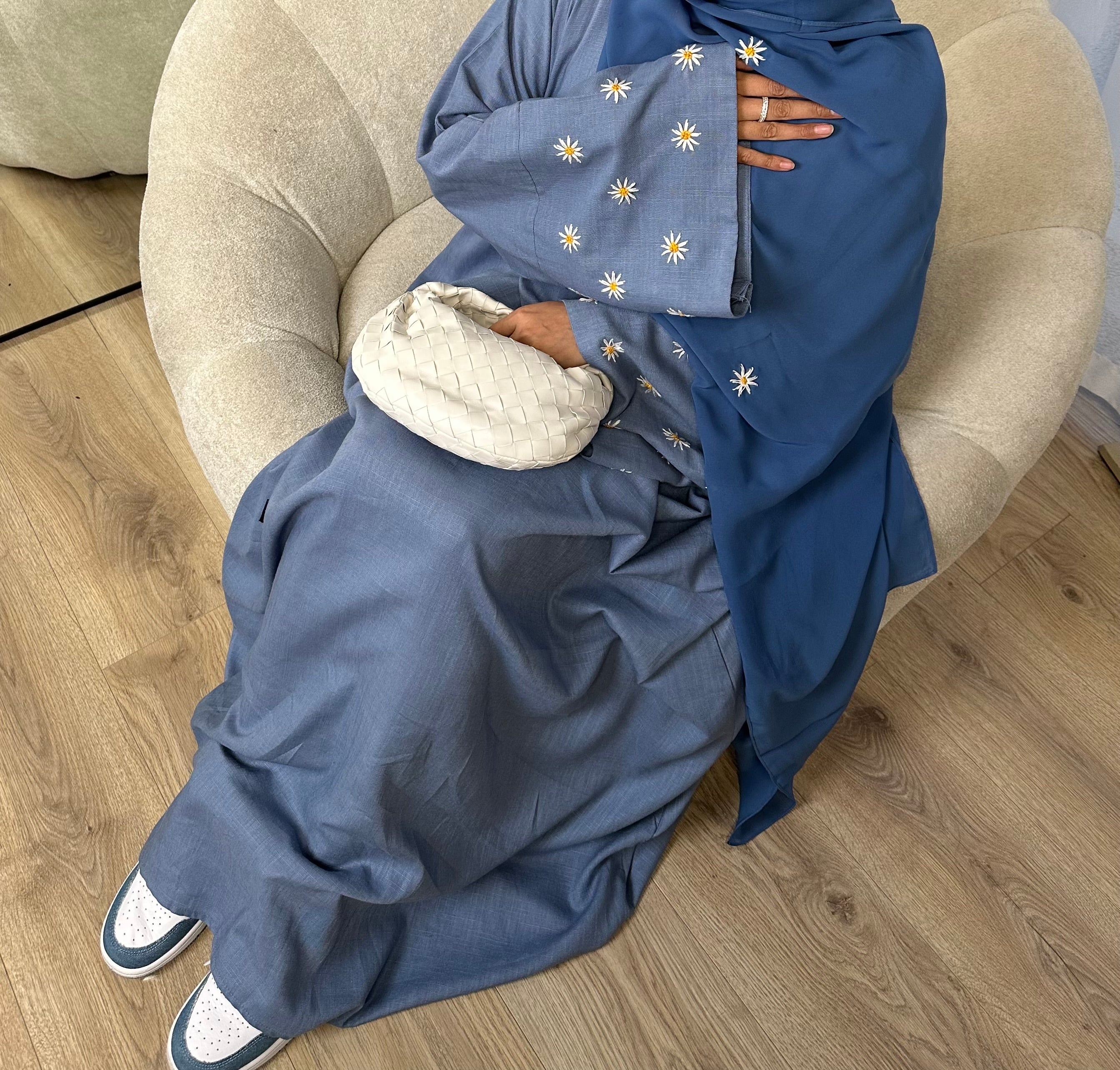 Denim Blue Linen Daisy Abaya