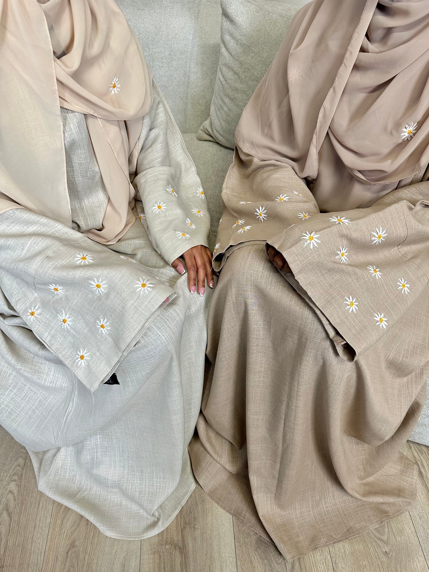 Beige Daisy Linen Abaya