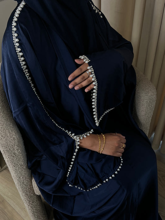 NAVY BLUE Satin Pearl Abaya