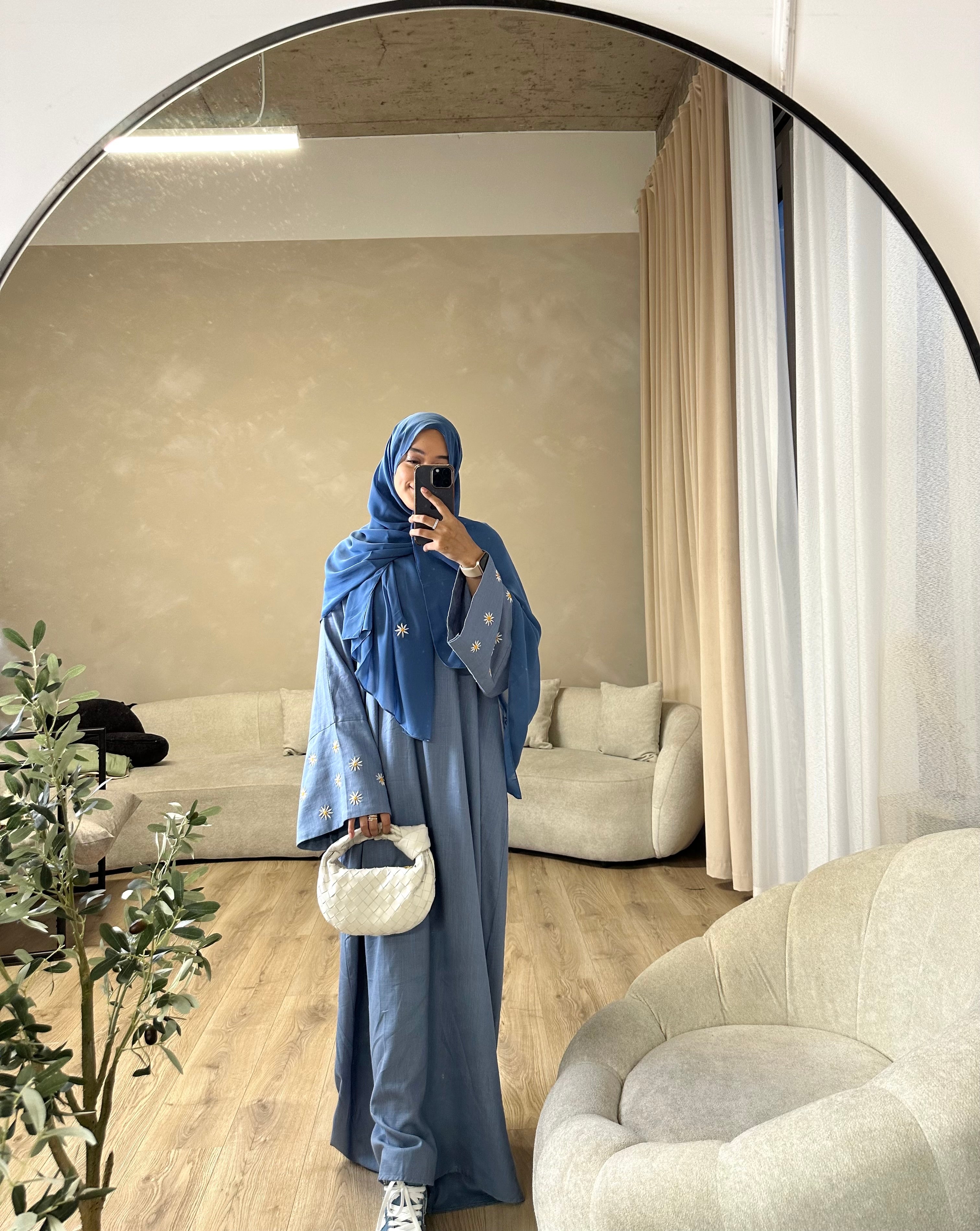 Denim Blue Linen Daisy Abaya