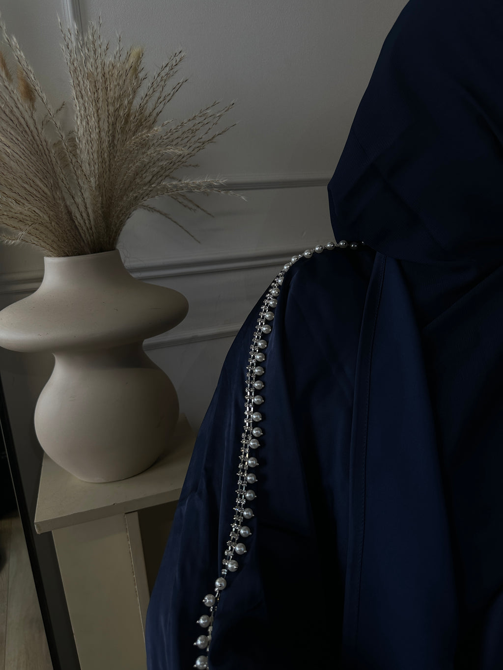 NAVY BLUE Satin Pearl Abaya