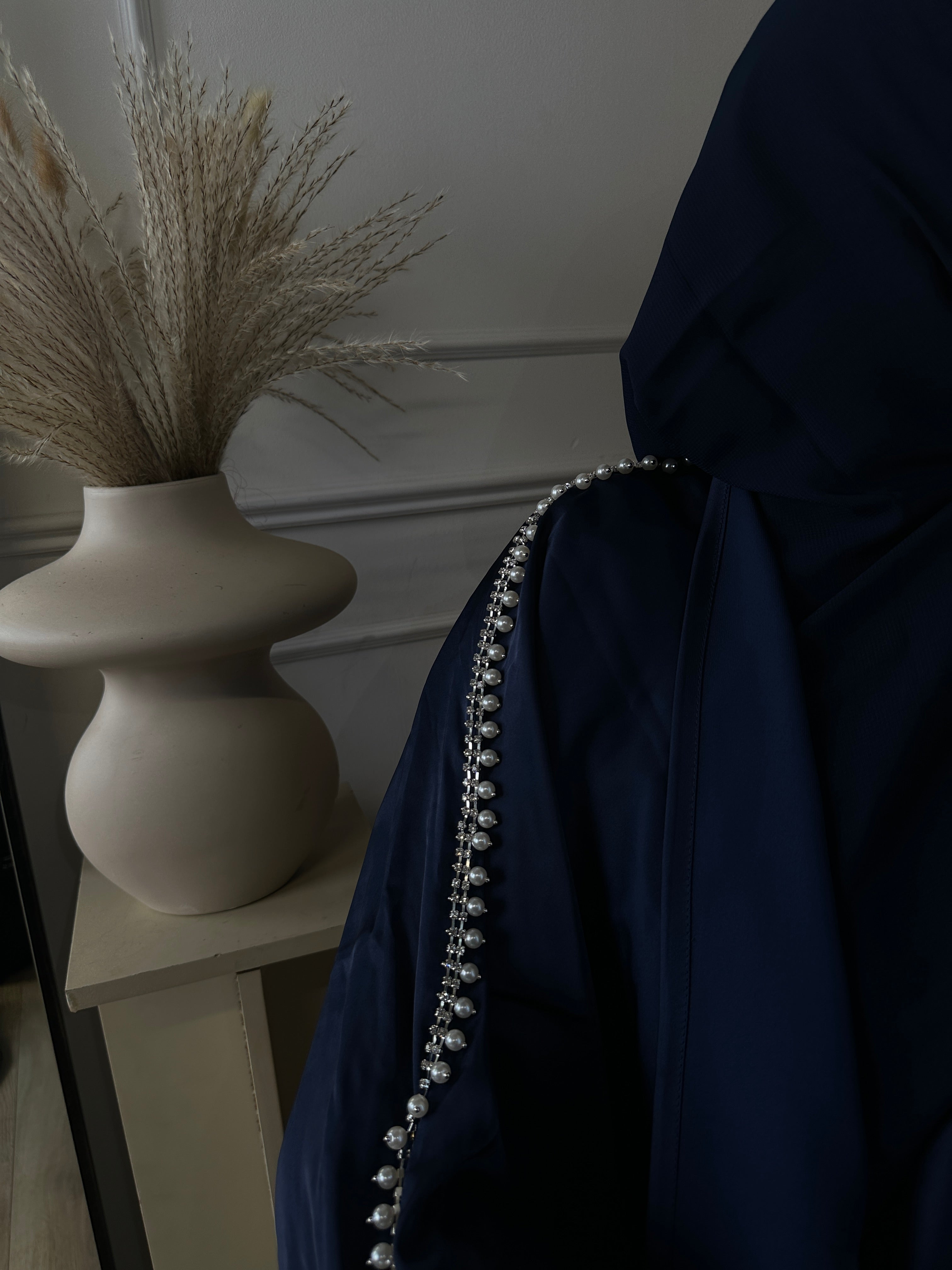 NAVY BLUE Satin Pearl Abaya