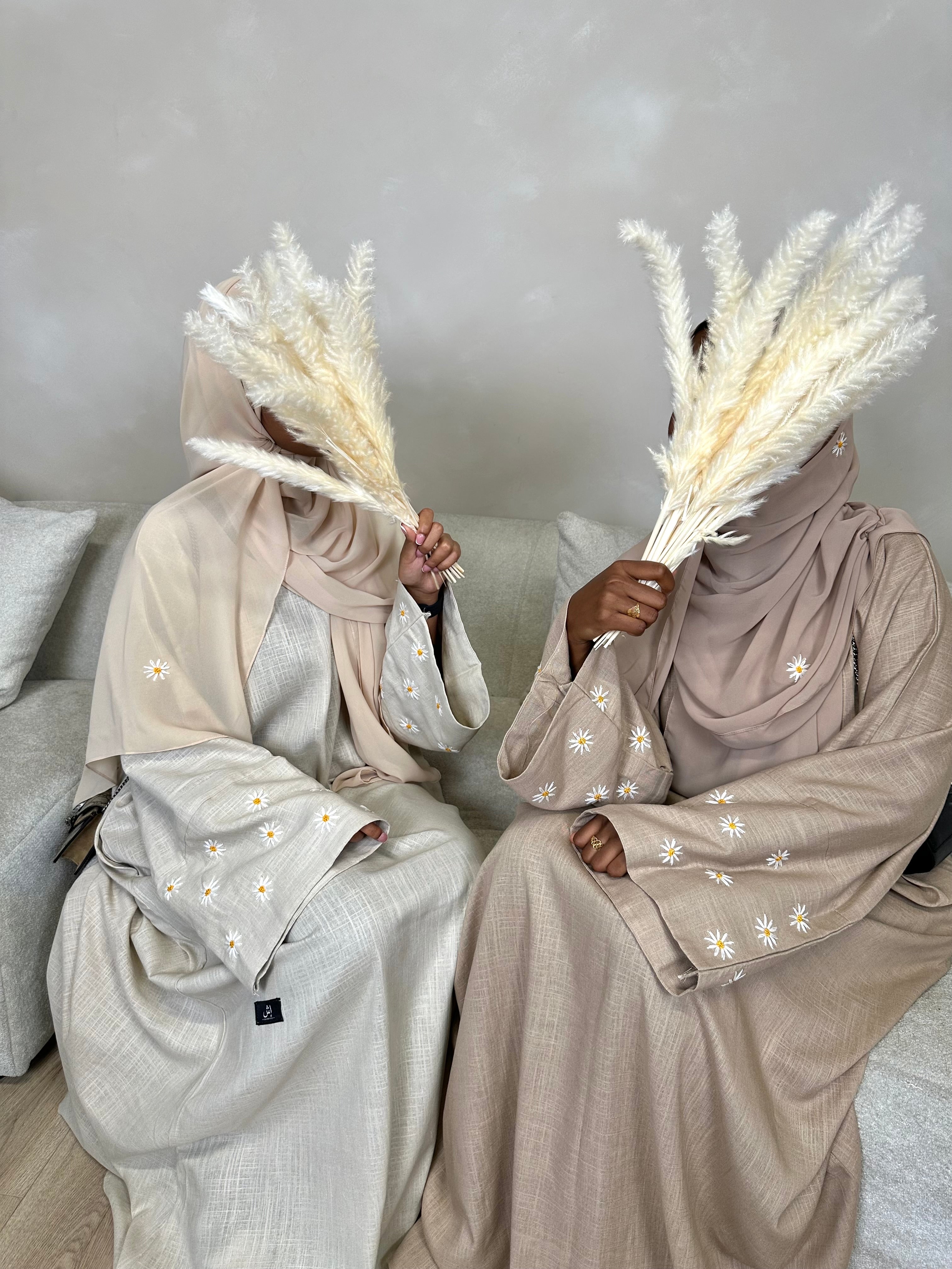 Beige Daisy Linen Abaya
