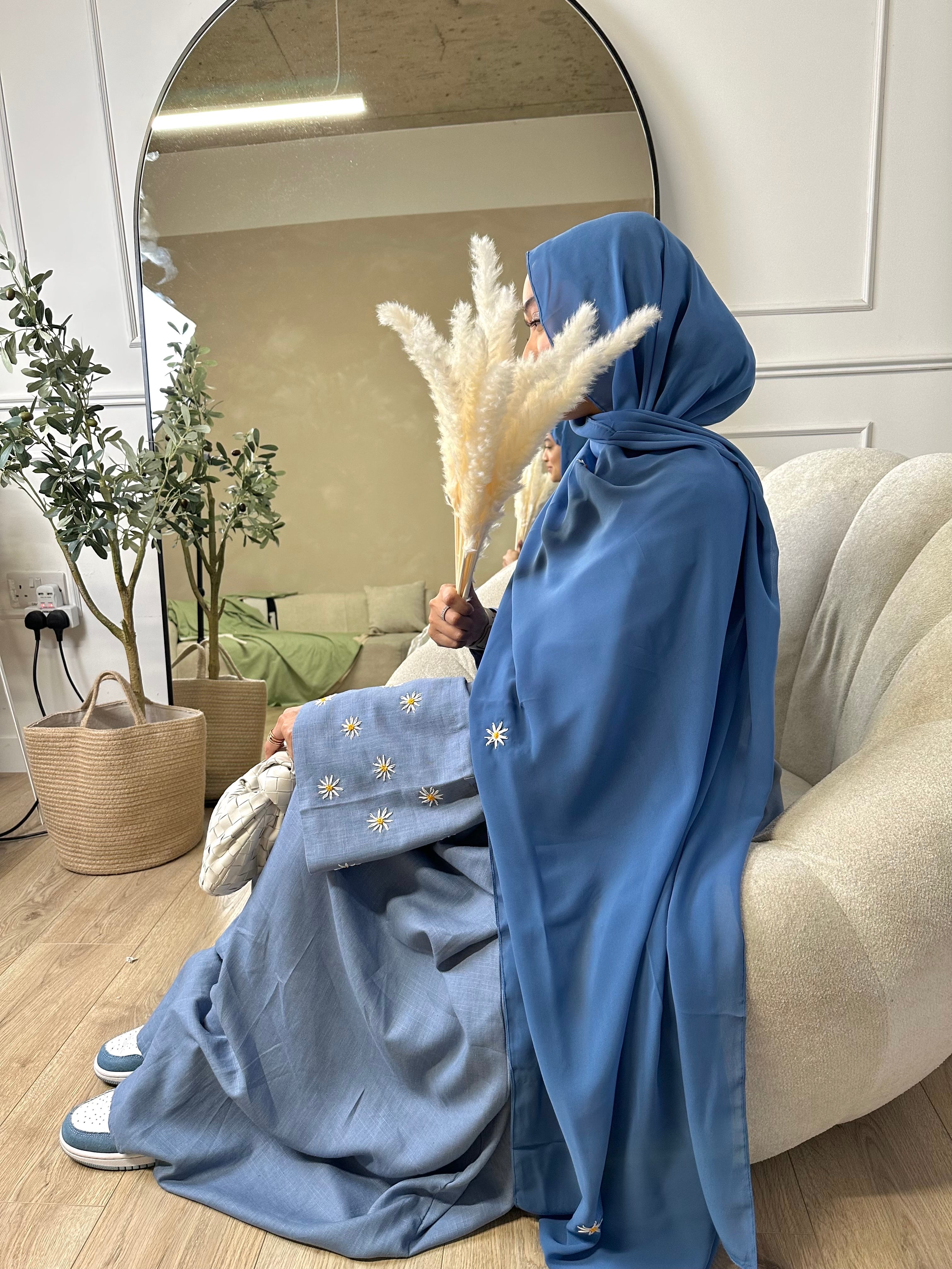 Denim Blue Linen Daisy Abaya