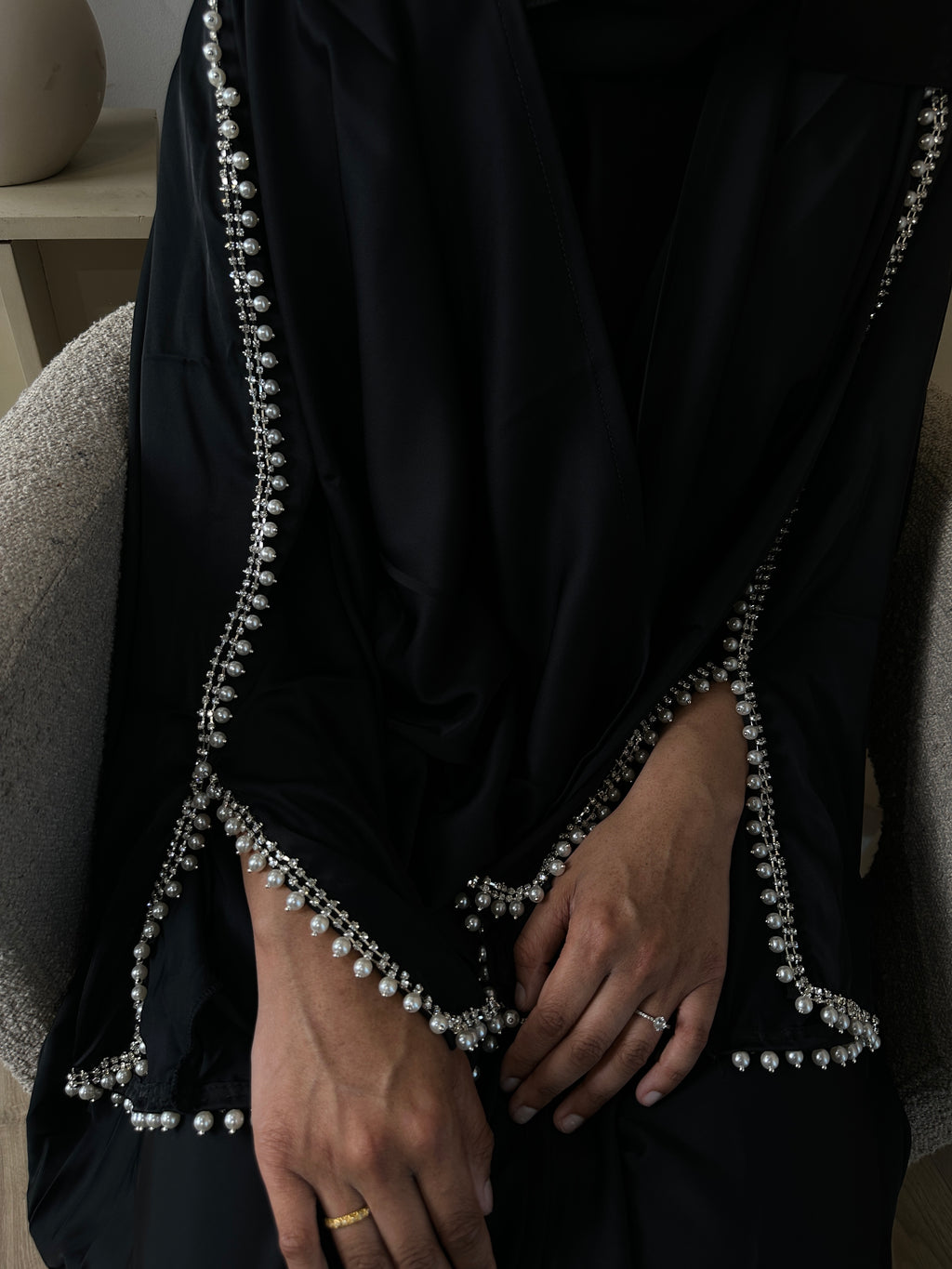 BLACK Satin Pearl Abaya