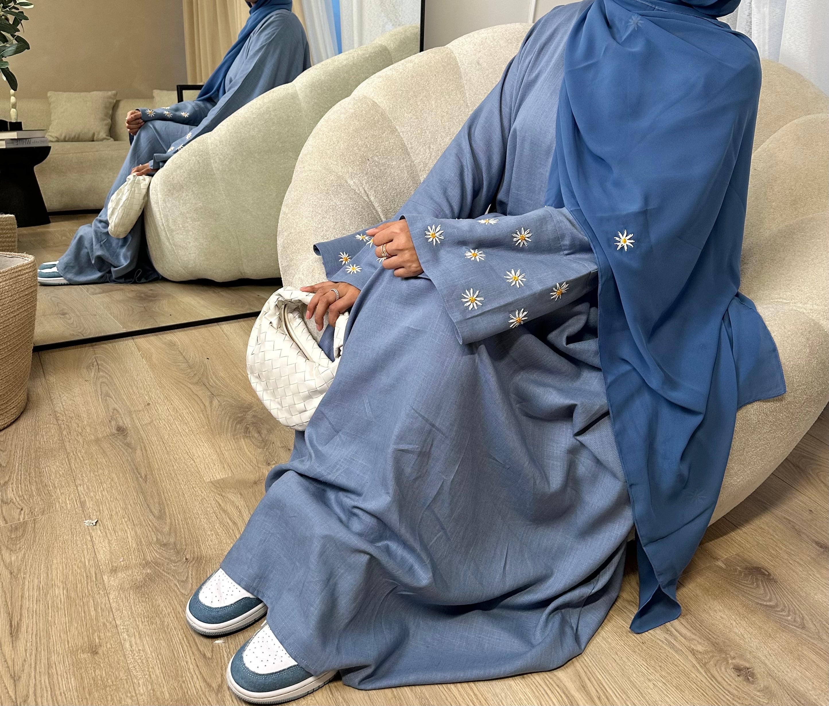 Denim Blue Linen Daisy Abaya