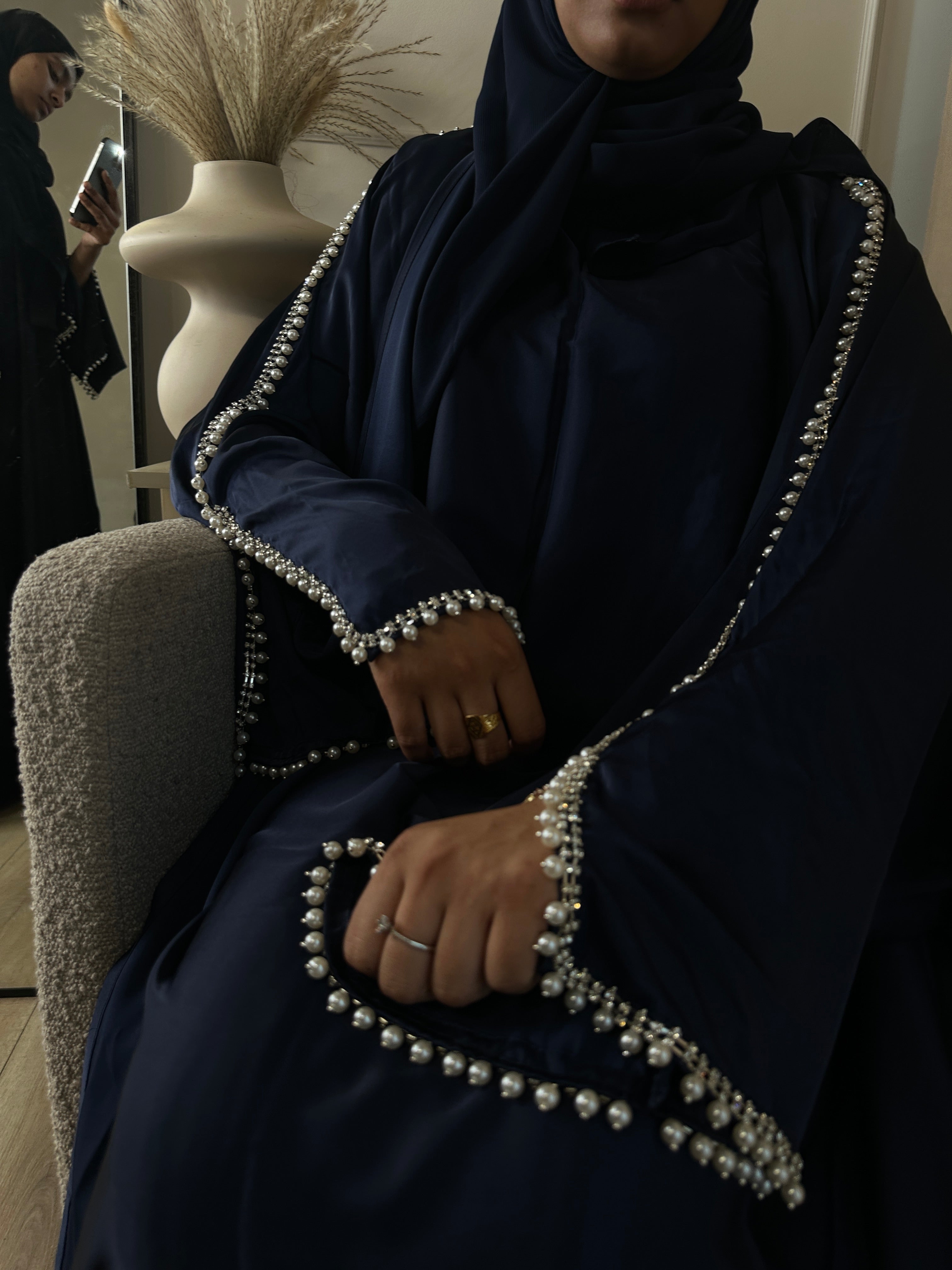 NAVY BLUE Satin Pearl Abaya