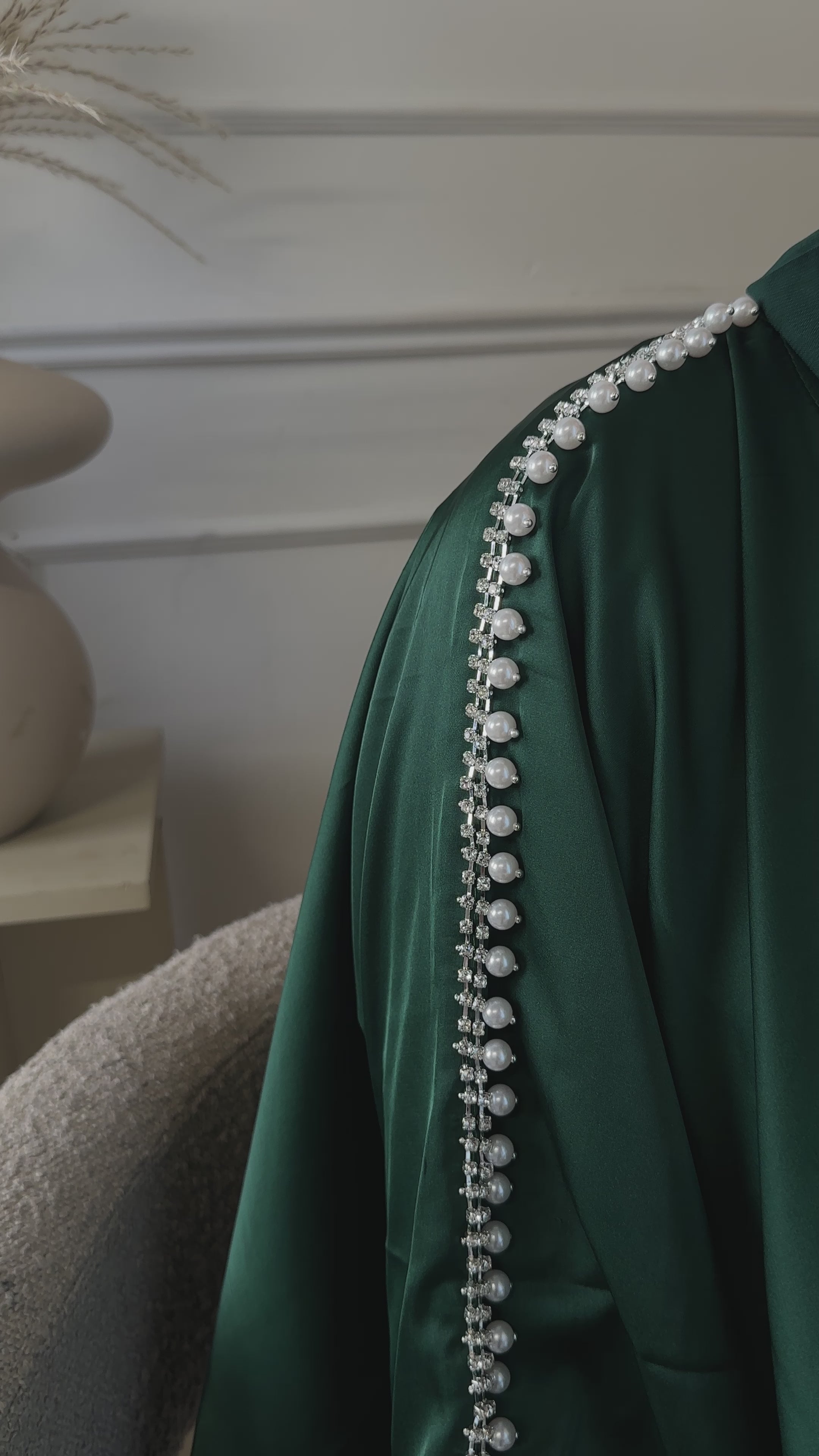 EMERALD GREEN Satin Pearl Abaya