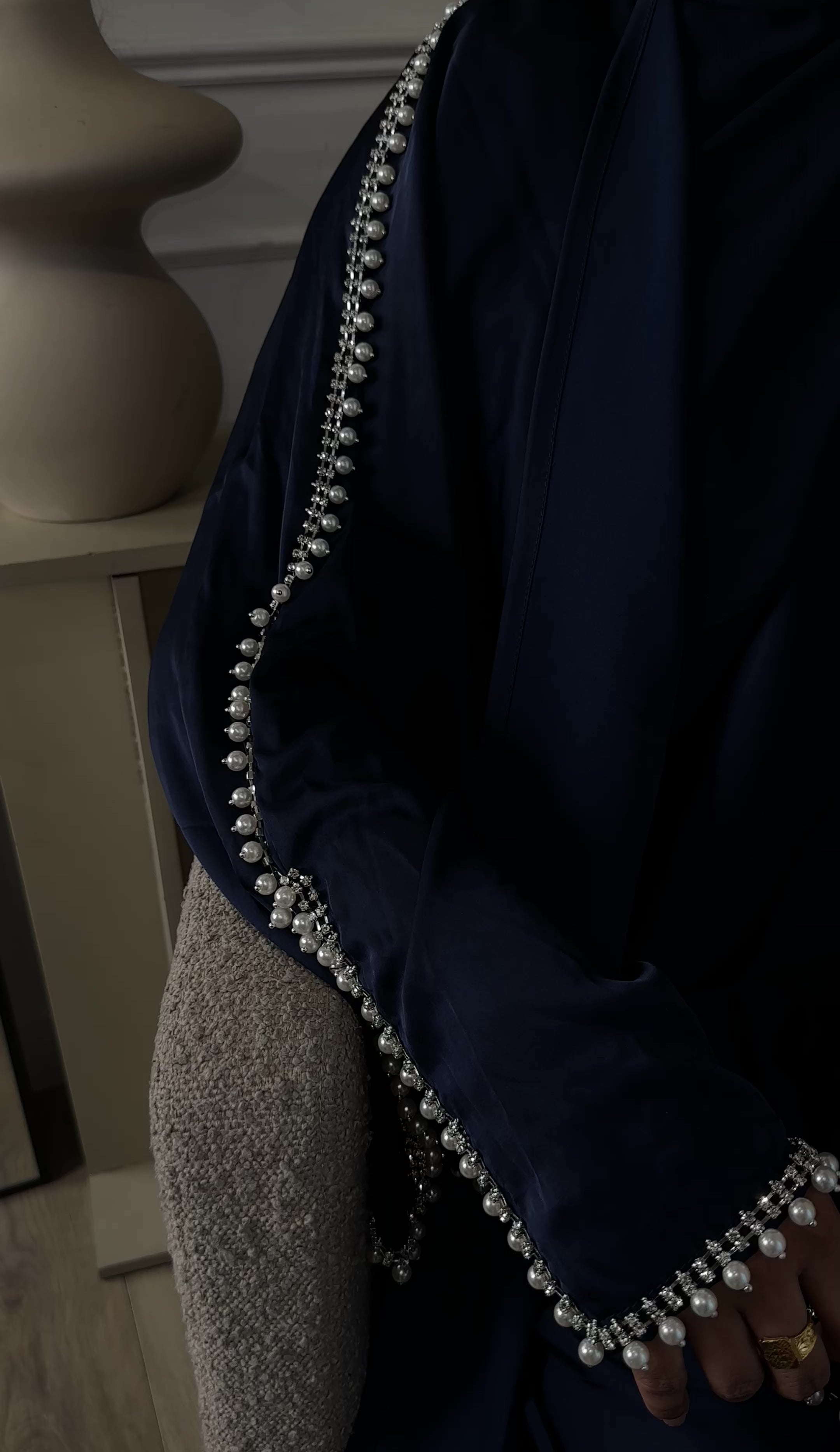 NAVY BLUE Satin Pearl Abaya