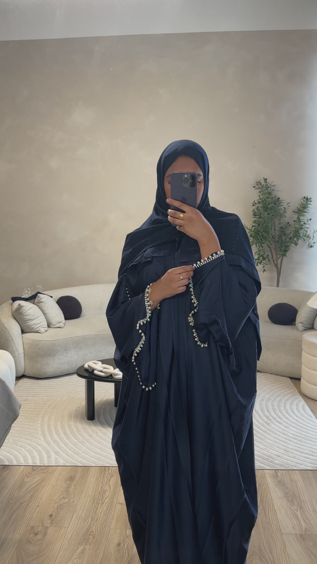 NAVY BLUE Satin Pearl Abaya